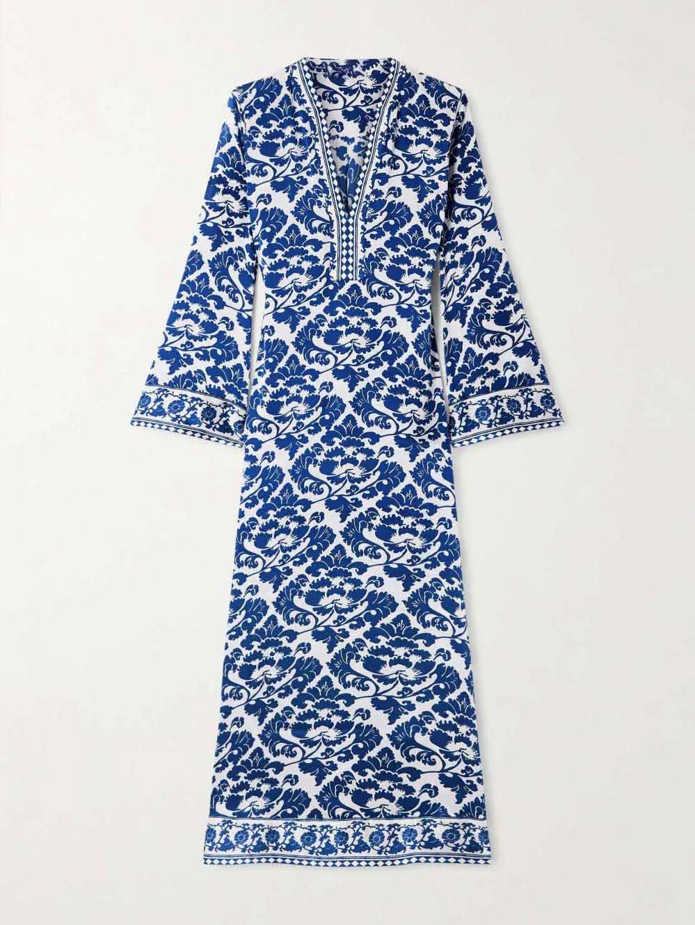 Baroque Satin Print Long Sleeve Midi Dress