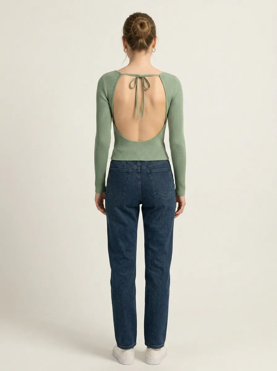 Women's Narrow Strap Ribbed Open Back Camisole