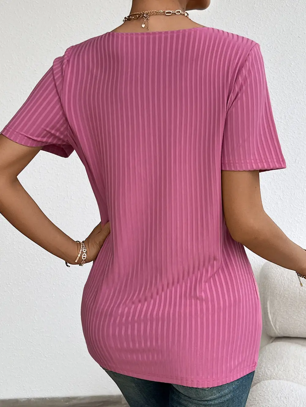 Relaxed V Neck Ribbed Tee