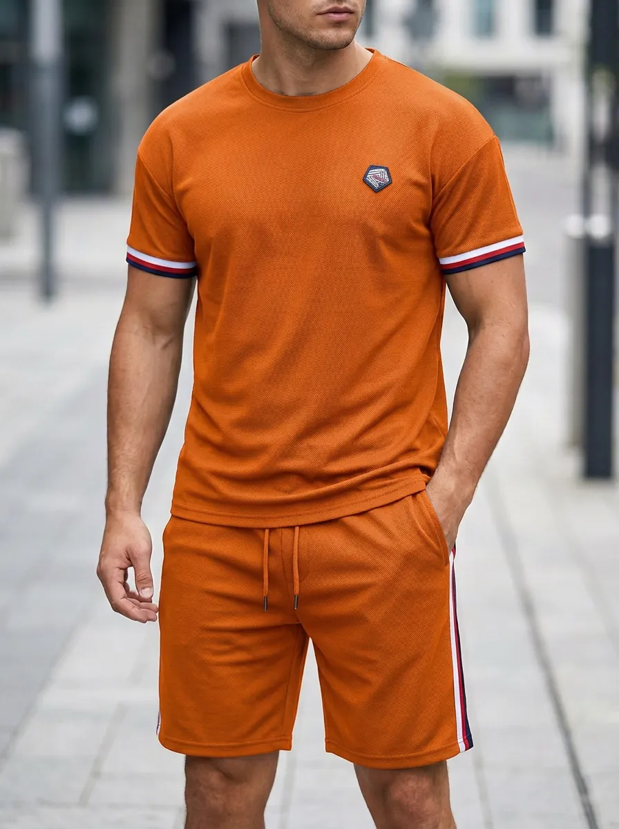 Everyday Striped Detail Activewear Men's T-Shirt And Shorts Set