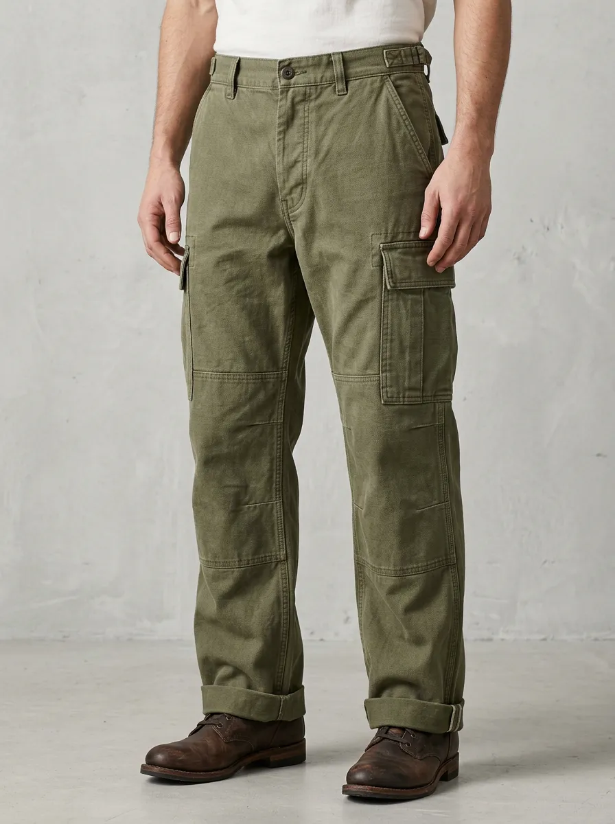 Men's Military Style Olive Green Multi-Pocket Cargo Pants