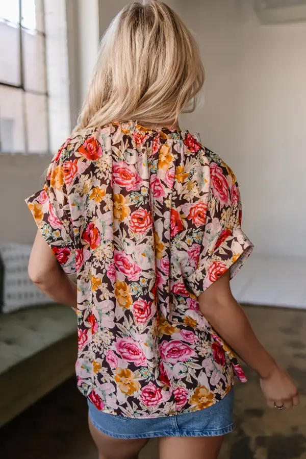 Floral Crew Neck Short Sleeve Blouse
