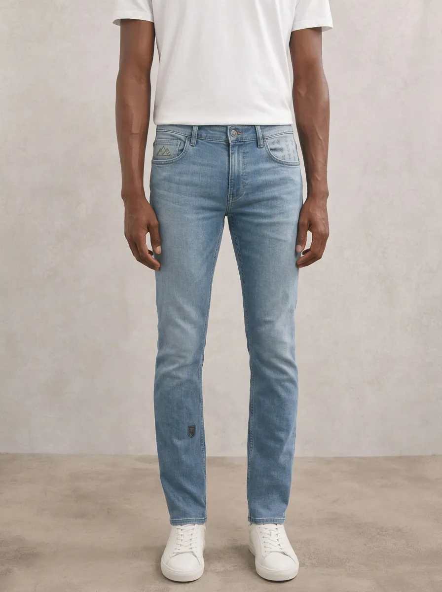 Men's Classic Comfort Mountain Graphic Printed Stretch Denim Jeans