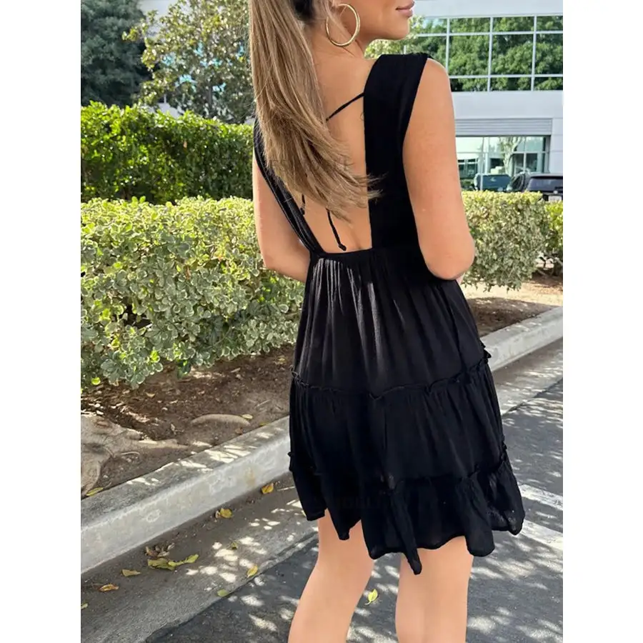 Deep V-neck Tiered Mini Dress