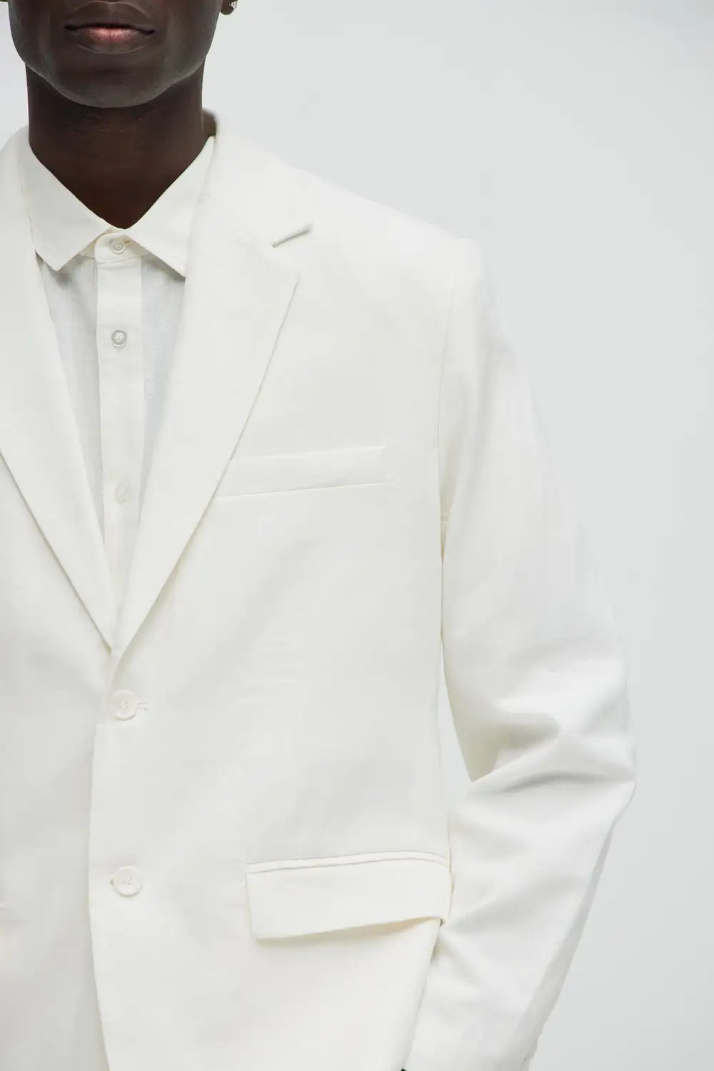 Slight Stretch Linen Suit Jacket - Black