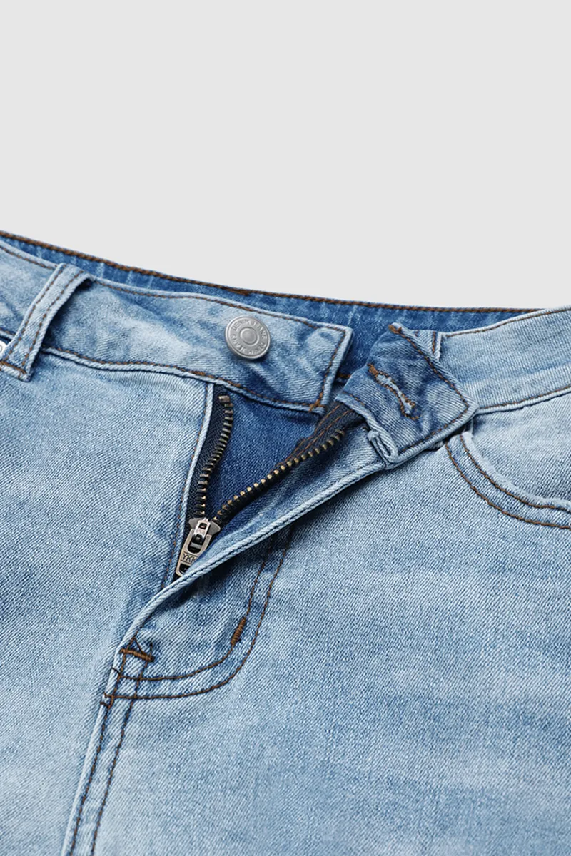 Ripped Raw Hem Denim Bermuda Shorts