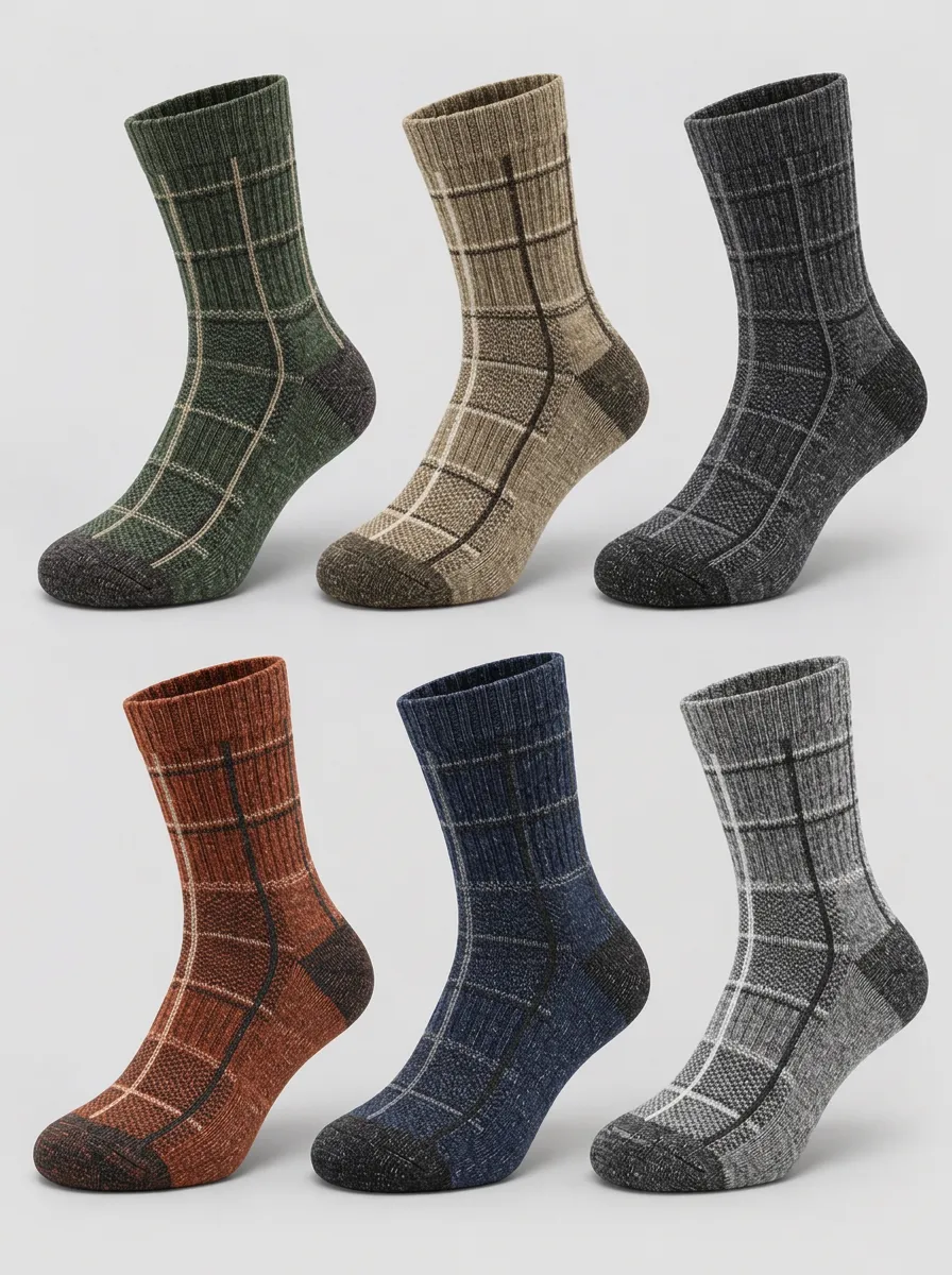 Men's Multicolor Plaid Pattern Ribbed Crew Socks 6-Pack