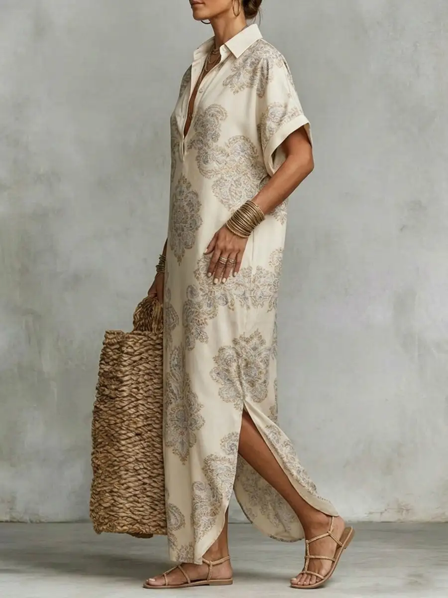 Loose Buttoned Sleeve Maxi Dress