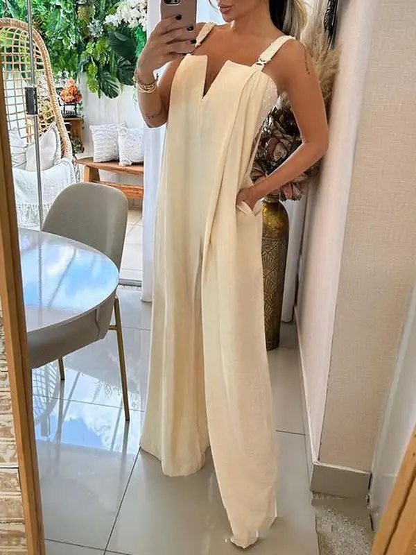 Losse Mouwloze Zakken Jumpsuits Met Split Aan De
