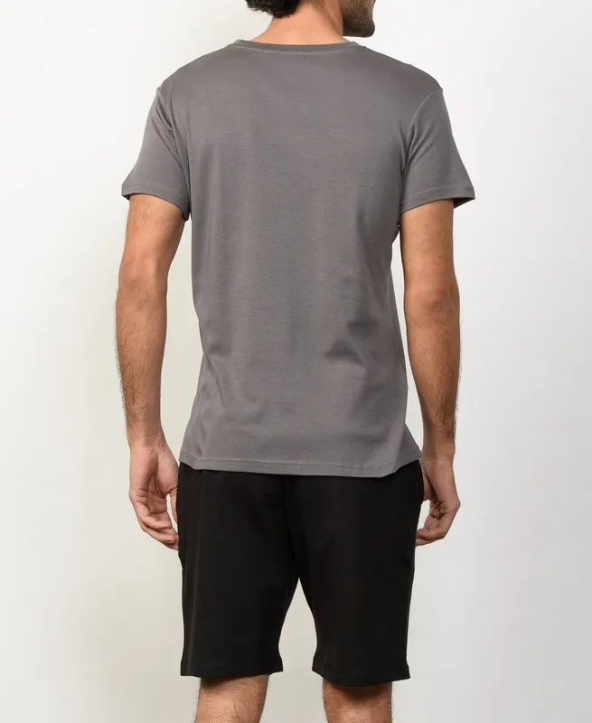 Gray Vintage-Wash Cotton Crew Neck T-Shirt