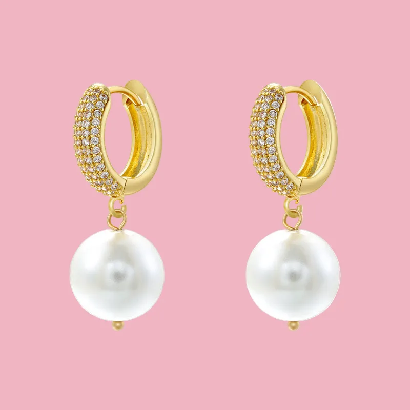 Pearl Drop Hoop Earrings