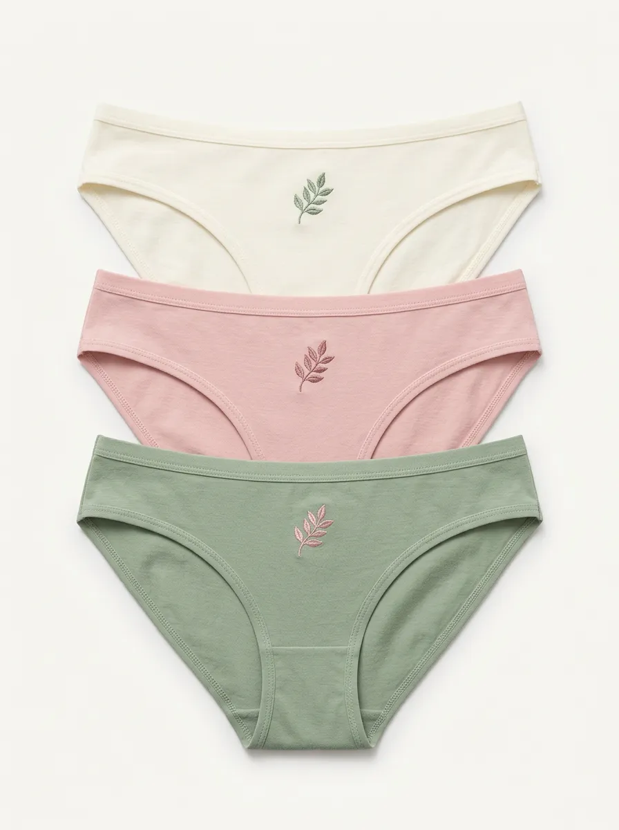 Women's Three-Pair Leaf Embroidered Seamless-Look Bikini Brief Set
