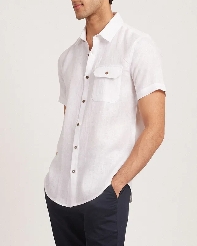 Pearl White Short Sleeve Linen Shirt