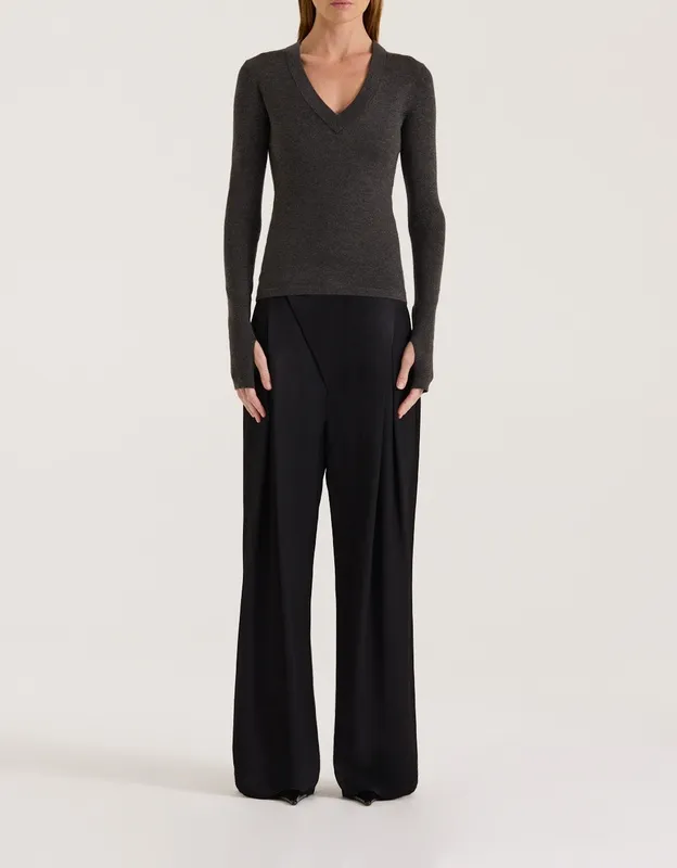 Graphite V-Neck Thumbhole Knit Top