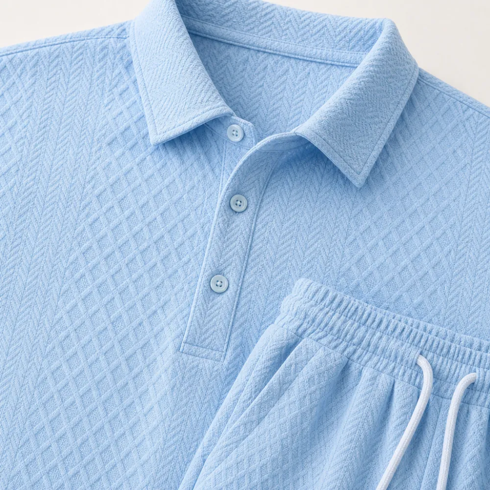 Men's Textured Knit Polo & Shorts Set