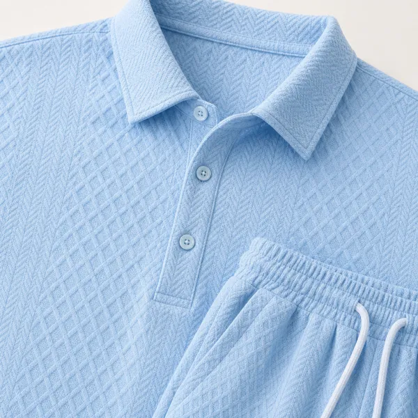 Men's Textured Knit Polo & Shorts Set