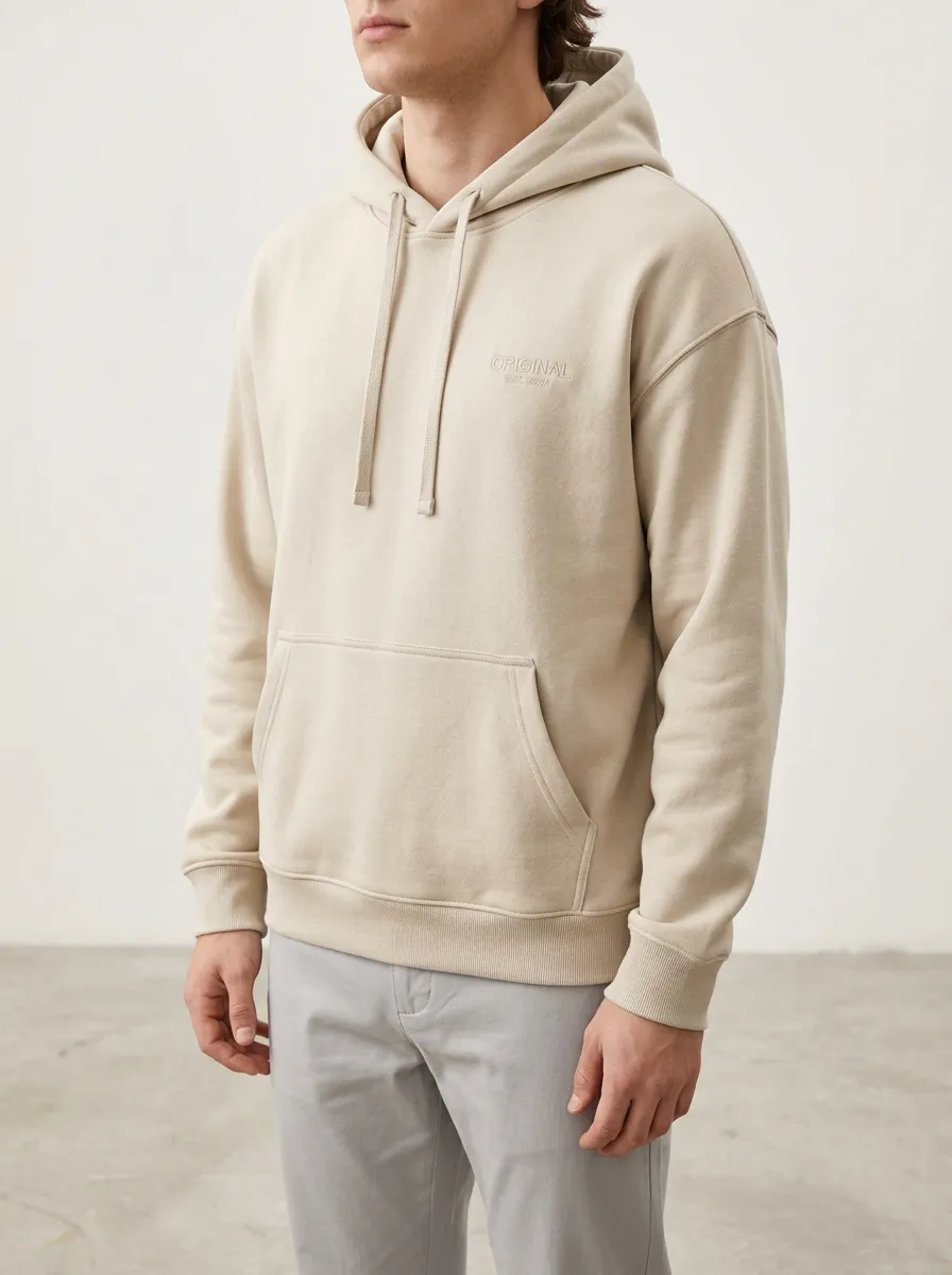 Men's Minimalist Original Letter Printed Beige Hoodie