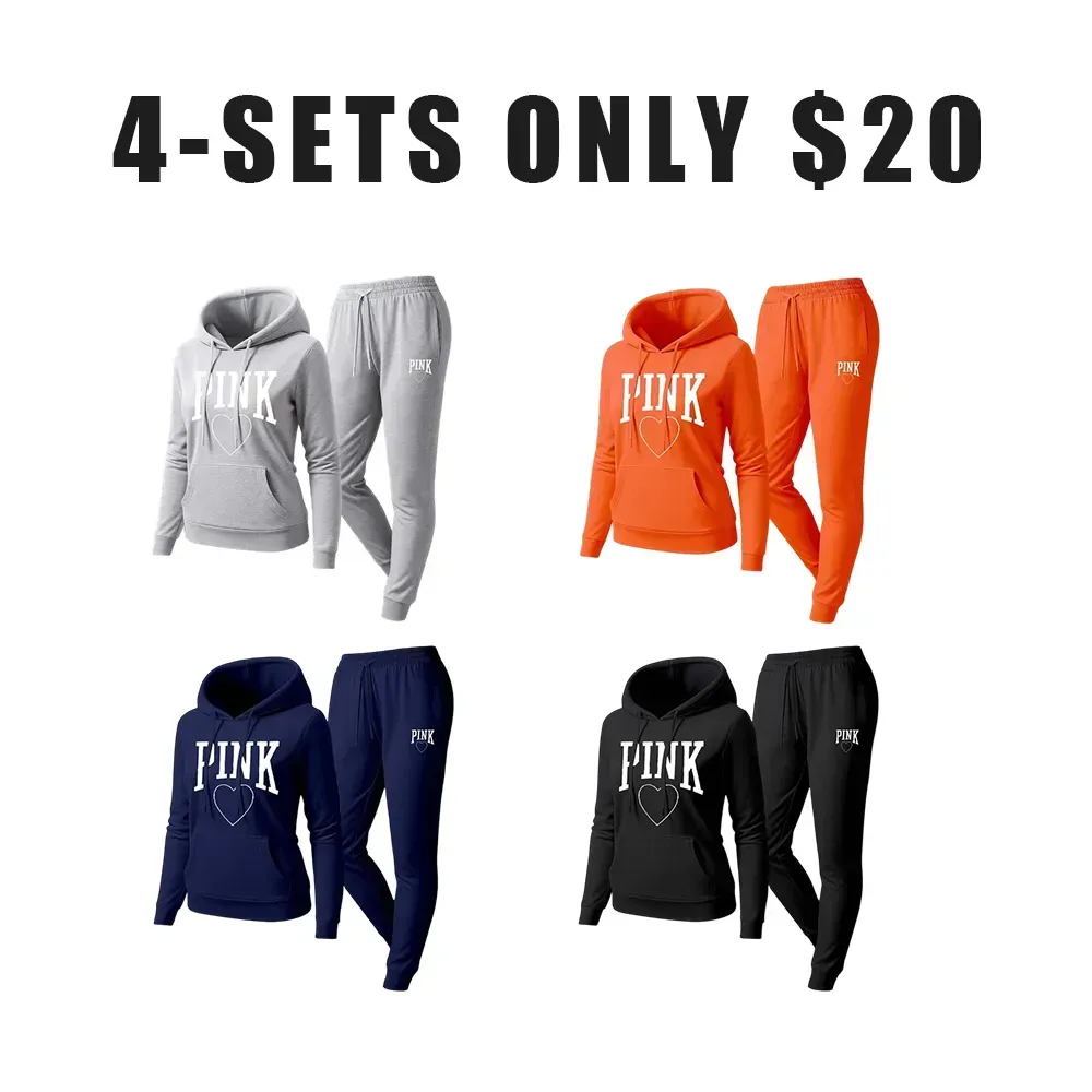 🔥Last Day 89% OFF🔥Women's Pink Heart Print Tracksuit