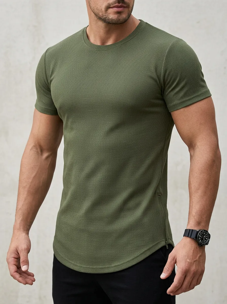 Men's Waffle Knit Curved Hem T-Shirt