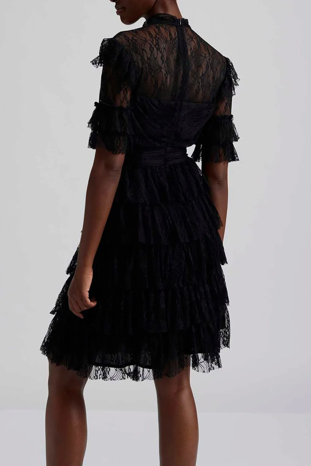 Ruffled Lace High Neck Mini Dress