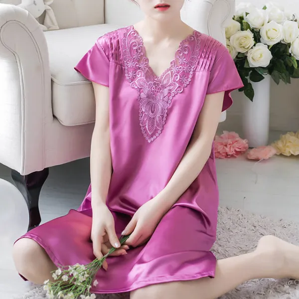 Flowers and Pleats Silky Nightgown