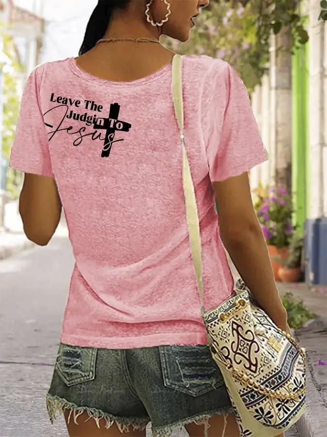 Women's Faith Cross Leave The Judgin To Jesus V-Neck T-Shirt