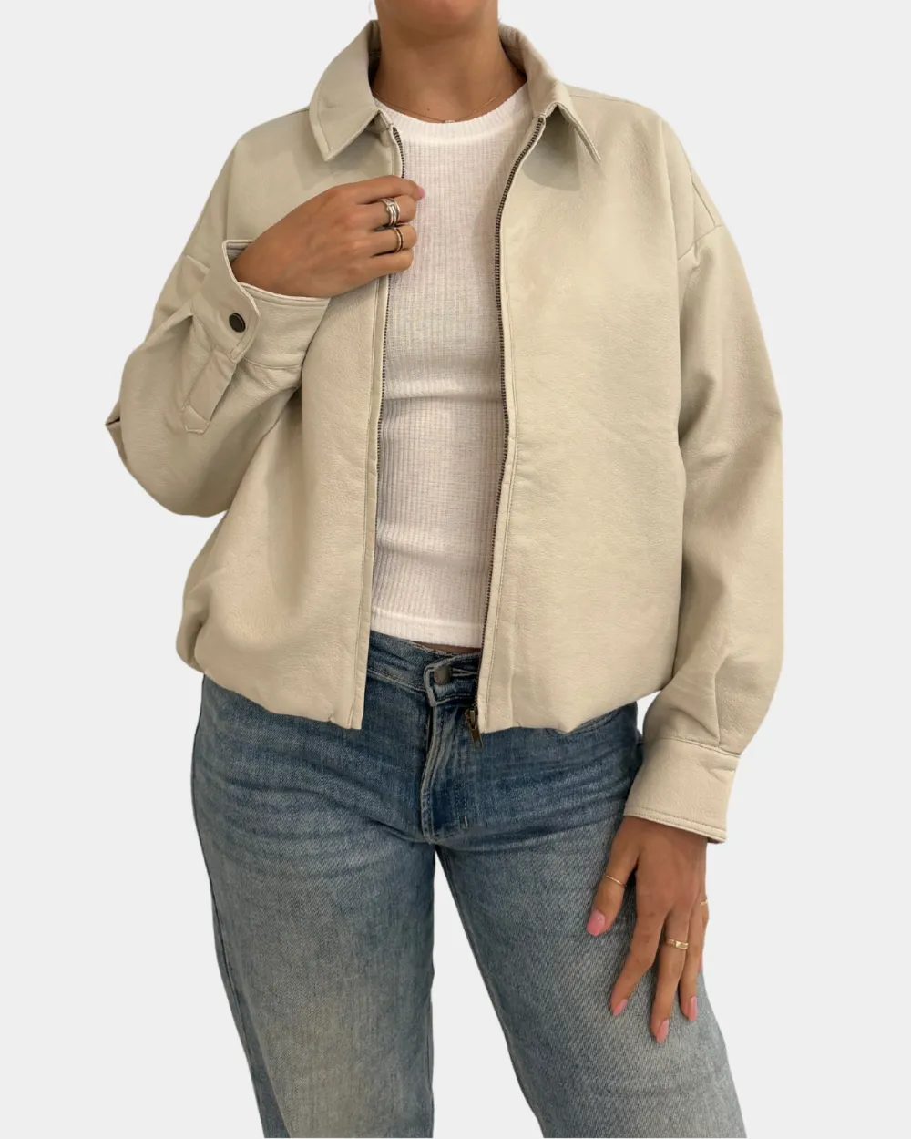Vegan Leather Zip Front Jacket