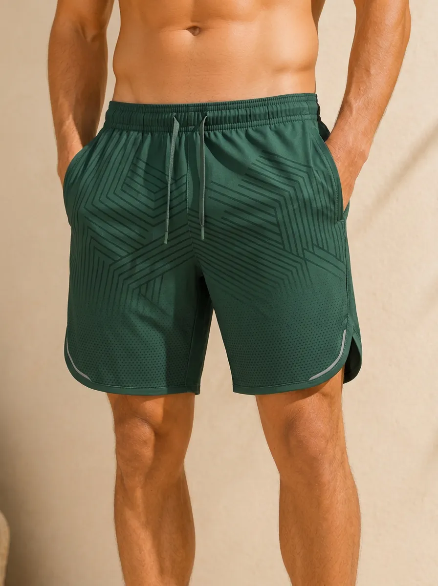 Men's Active Gym Athletic Fitness Geometric Pattern Printed Shorts