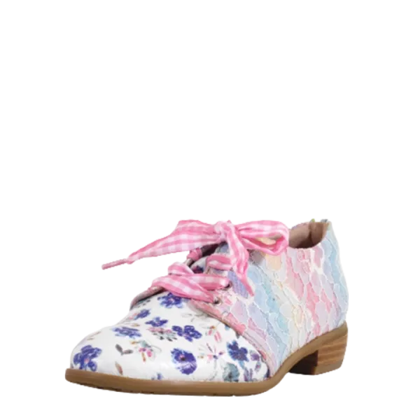 Floral Lace Tie Up Loafers