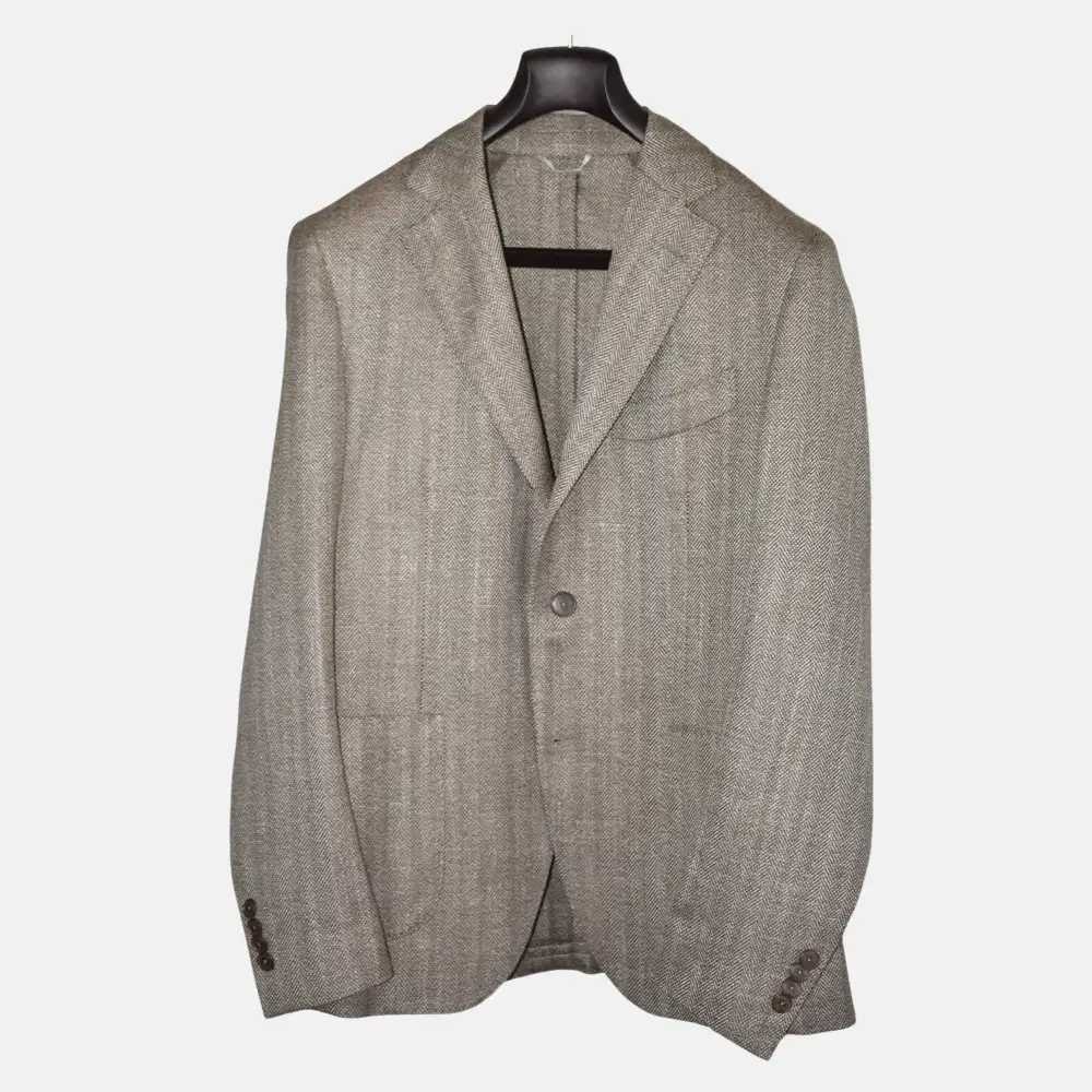 Refined Herringbone Wool Silk Blazer Jacket
