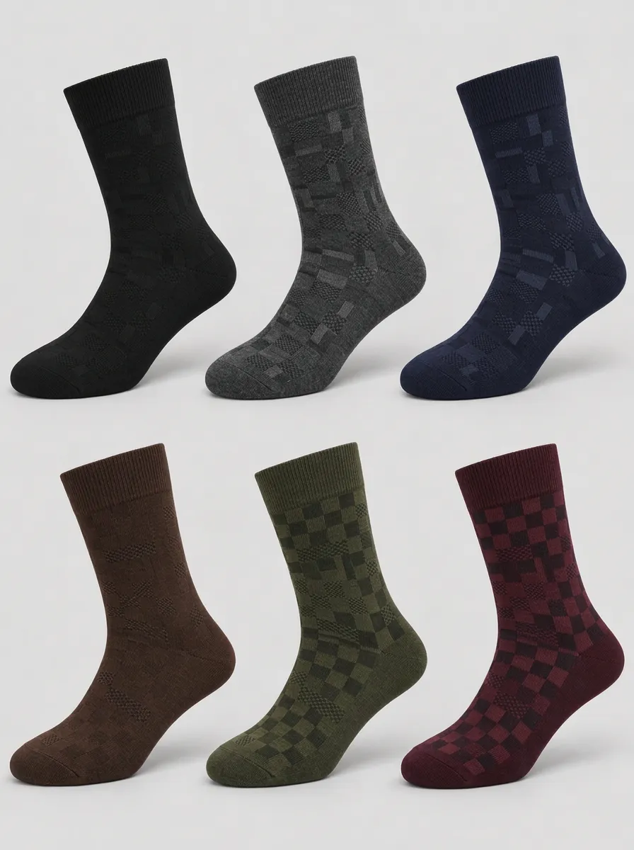 Men's Multicolor Geometric Pattern Crew Socks 6-Pack