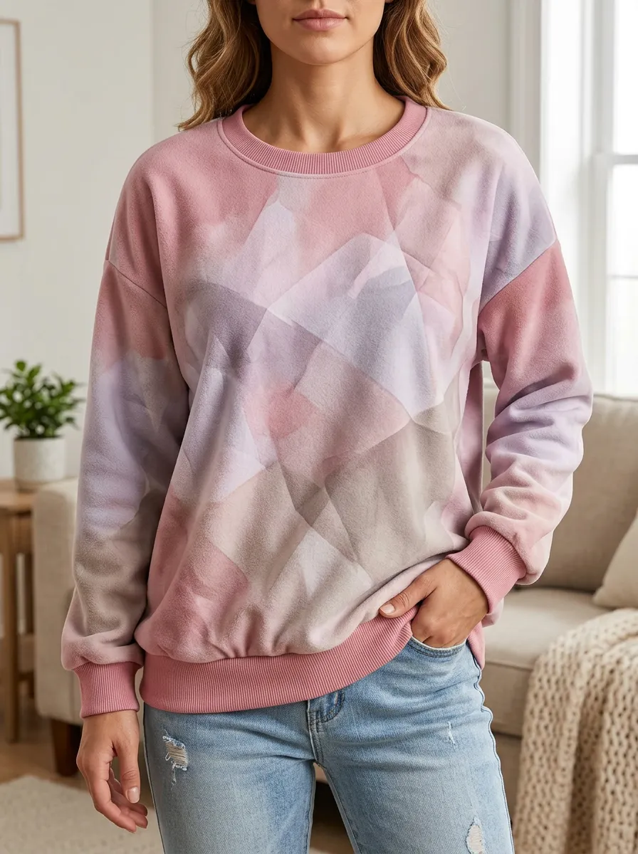 Women's Geometric Print Crewneck Sweatshirt Crew Neck Fleece