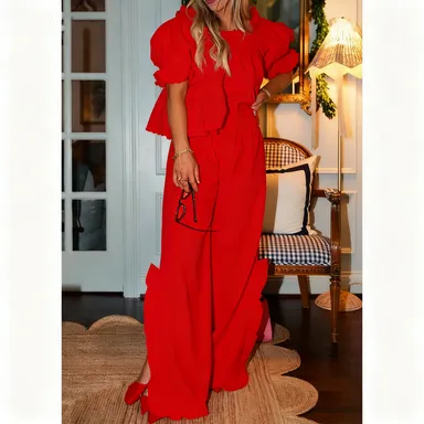 Women Pajama Set,Short Sleeve Square Neck T-shirt with Pants Sleepwear Loungewear