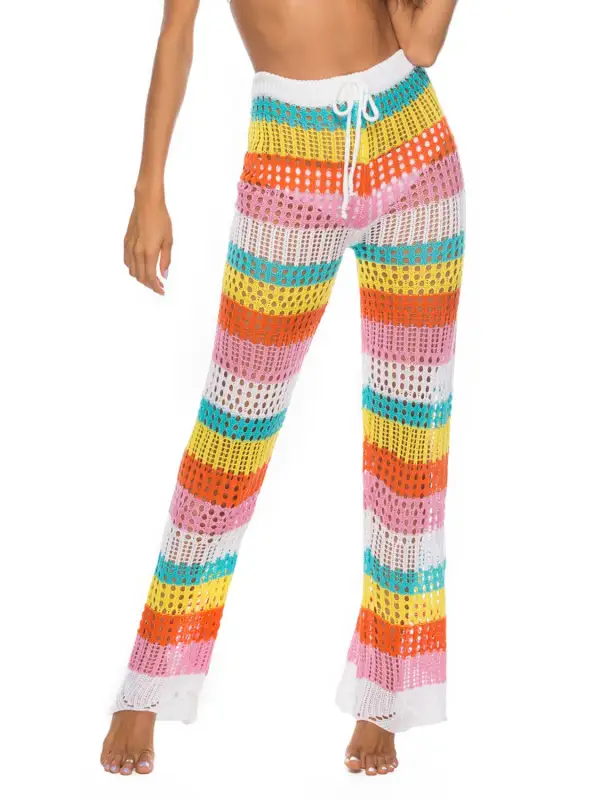 Panel Detail Contrast High Waist Pants Swimsuit