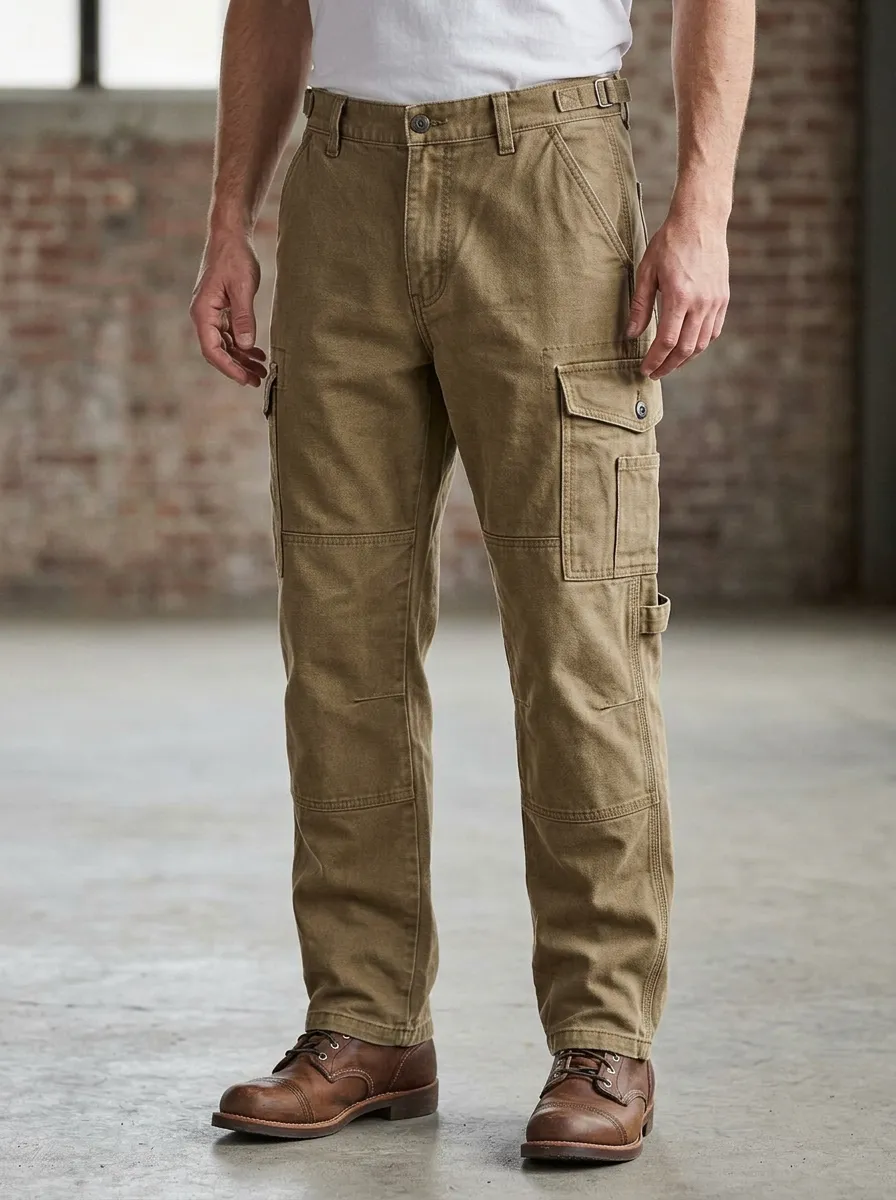 Men's Khaki Utility Multi-Pocket Cargo Pants