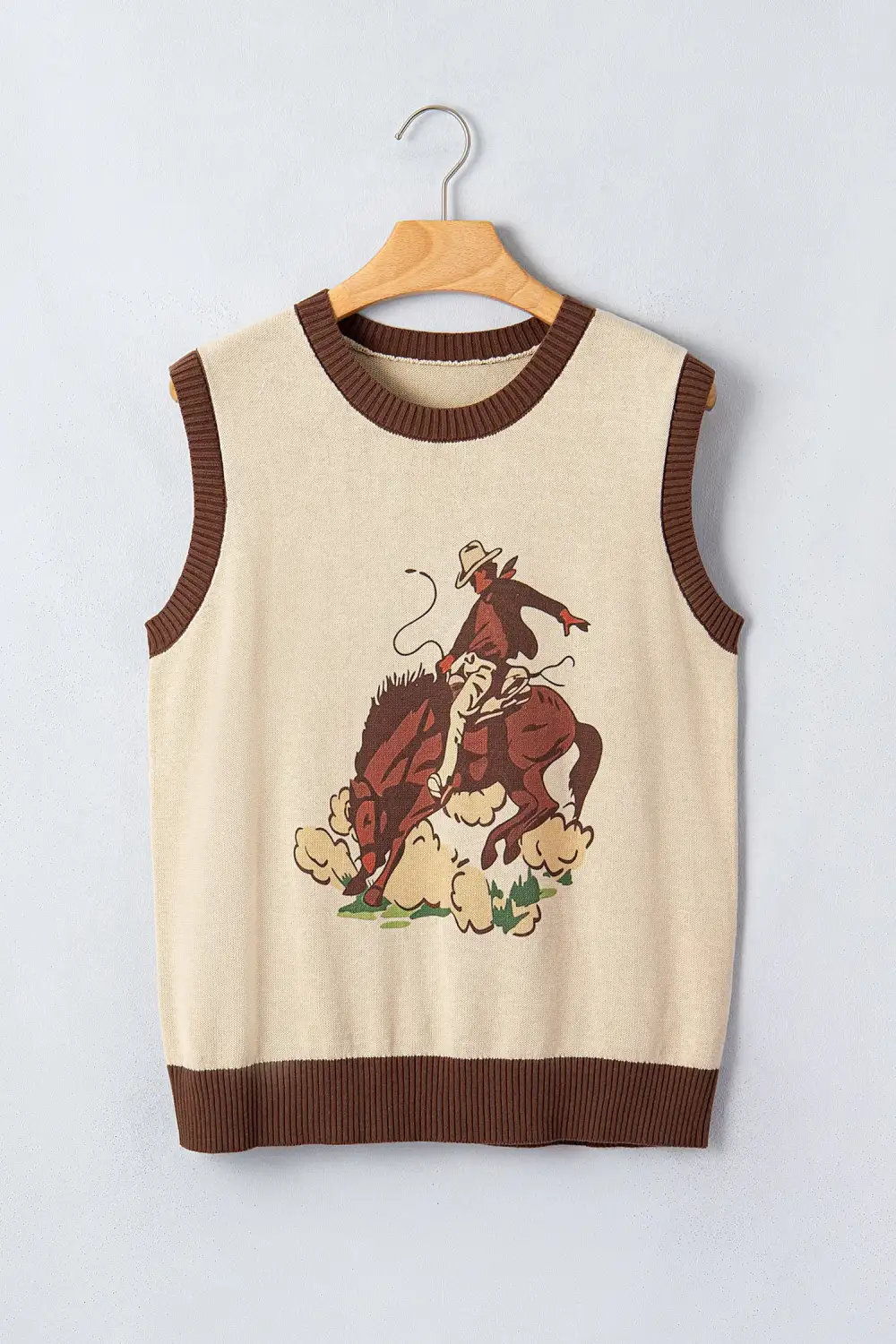 Western Print Colorblock Trim Sweater Vest
