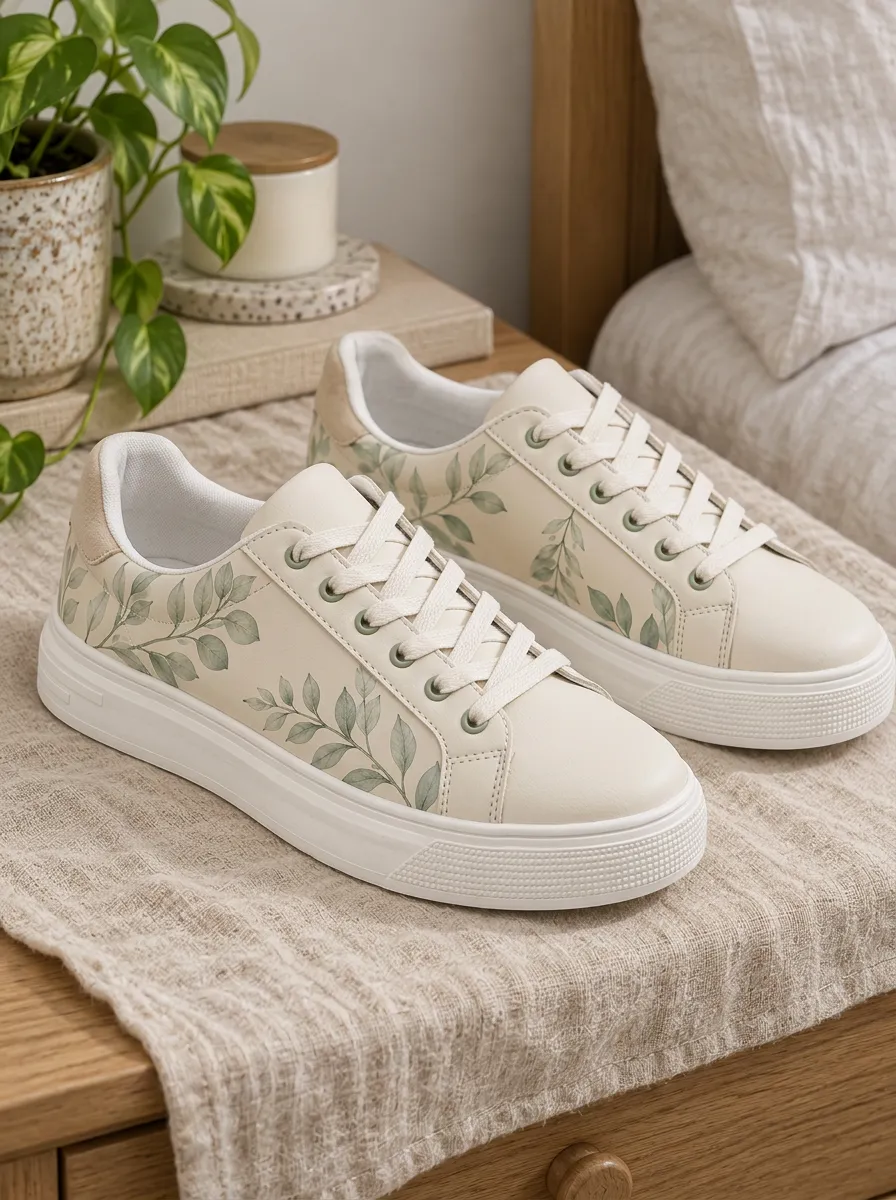 Women's Playful Botanical Nature Lover Leaves Skate Shoes