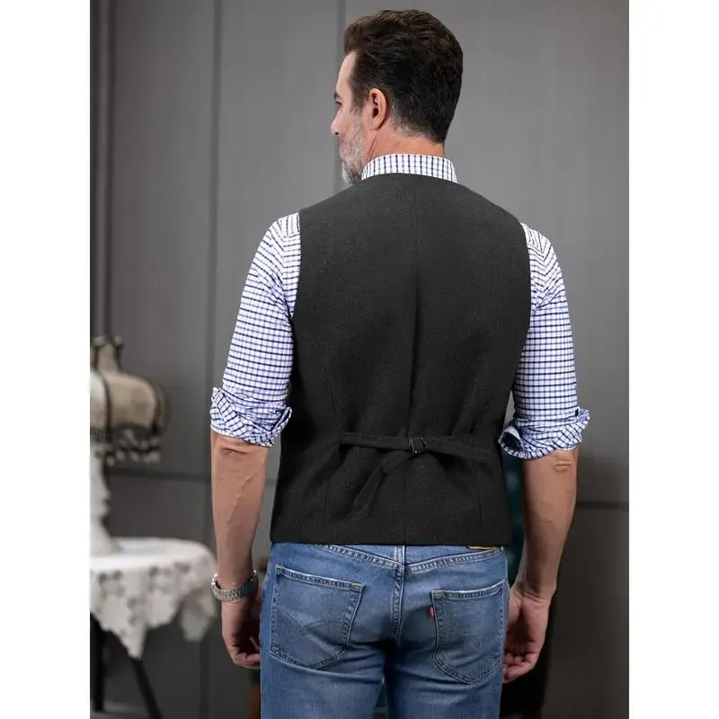 Men's Tweed Cowboy Vests Hunting Fishing Wool Herringbone