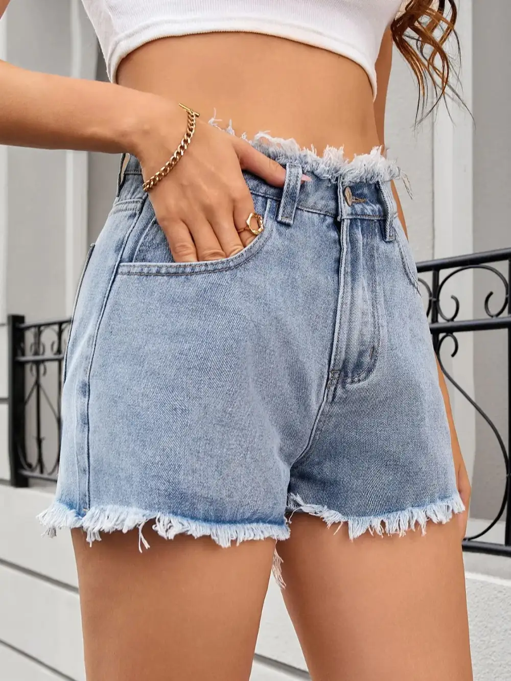 Washed Raw Hem Denim Shorts