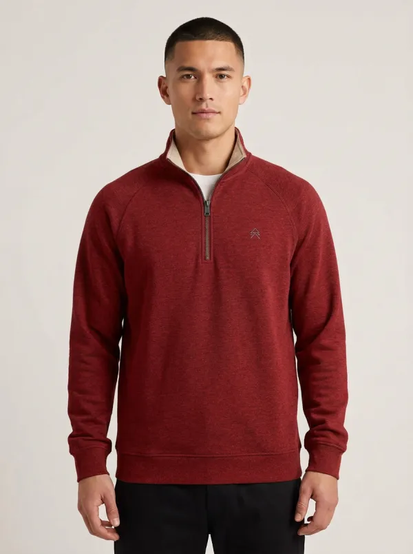 Men's Minimalist Textured Raglan Embroidered Emblem Quarter-Zip Sweatshirt