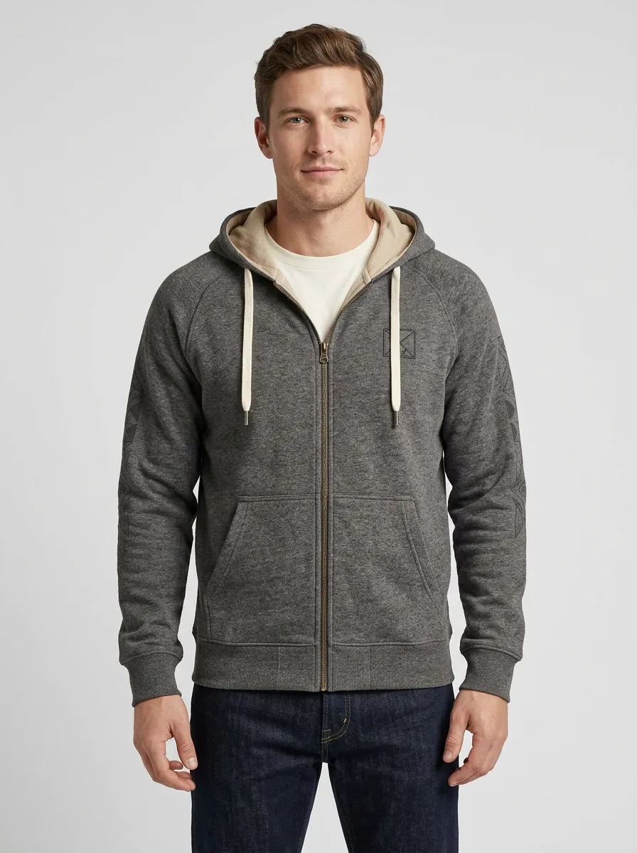 Relaxed Geometric Zip-Up Design Men's Sport Jacket