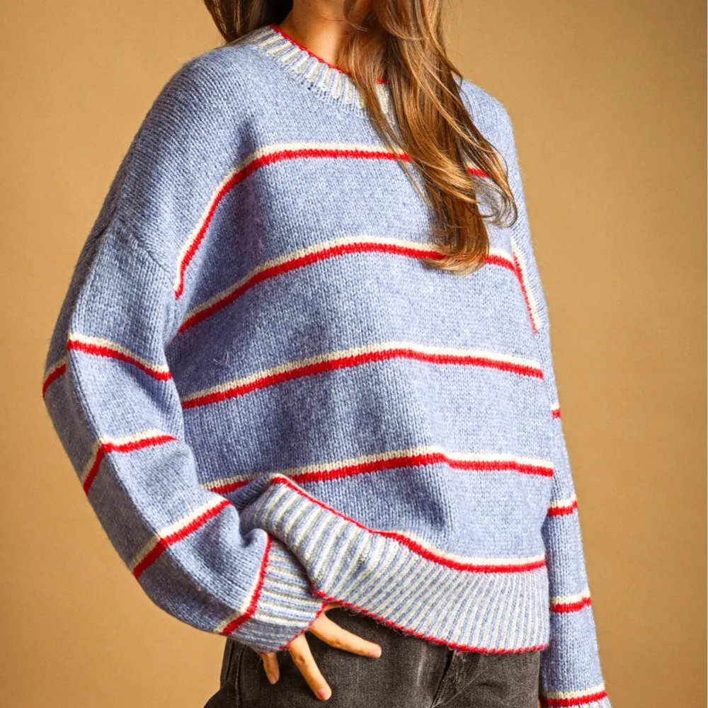 Contrast Trim Stripe Sweater
