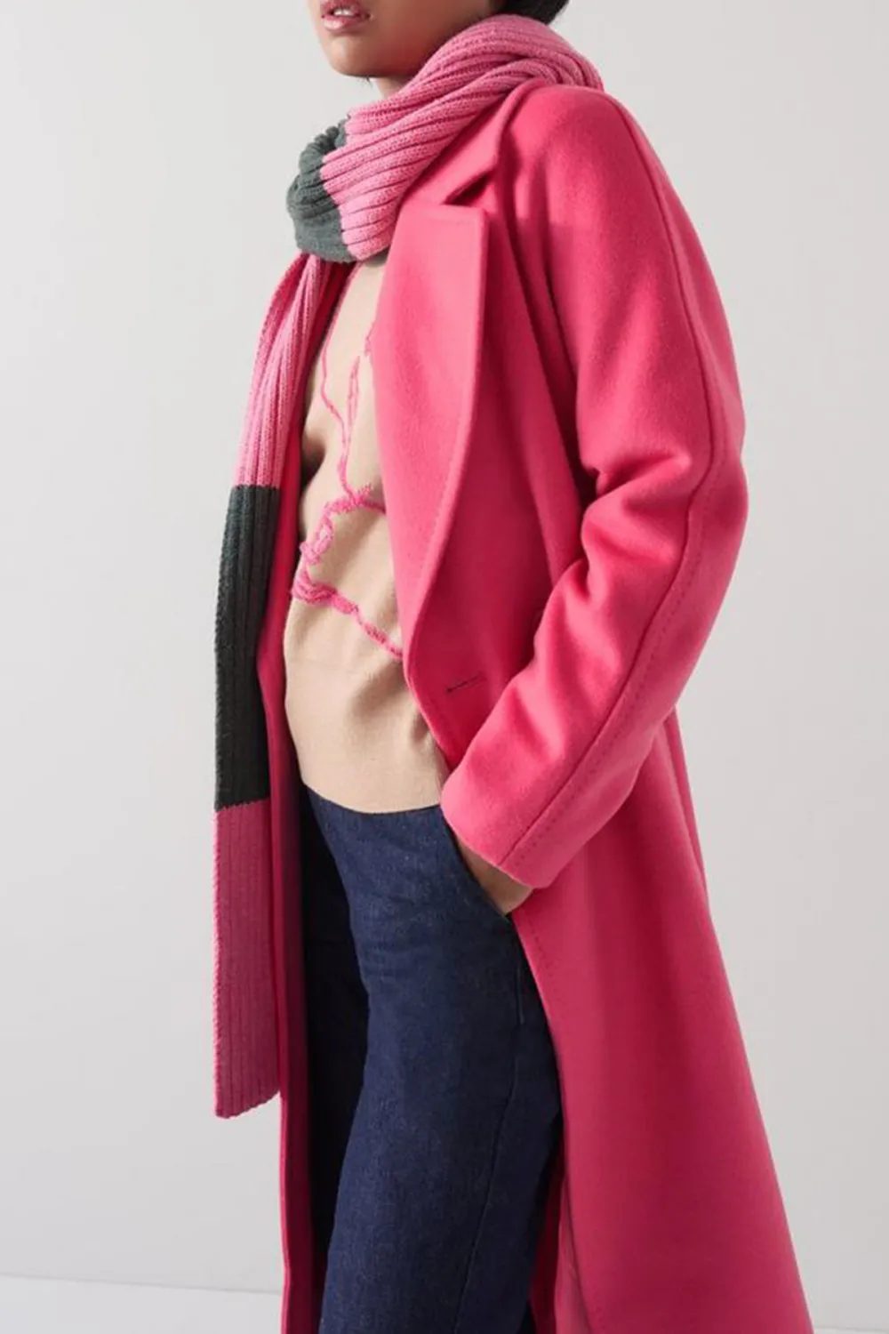 Pink Belted Long Wool Blend Coat