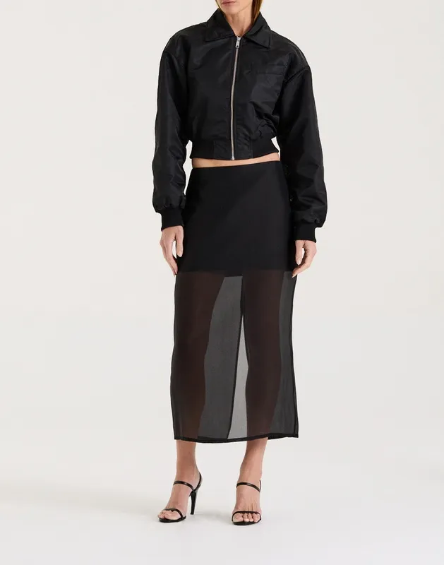 Black Quilted Bomber Jacket