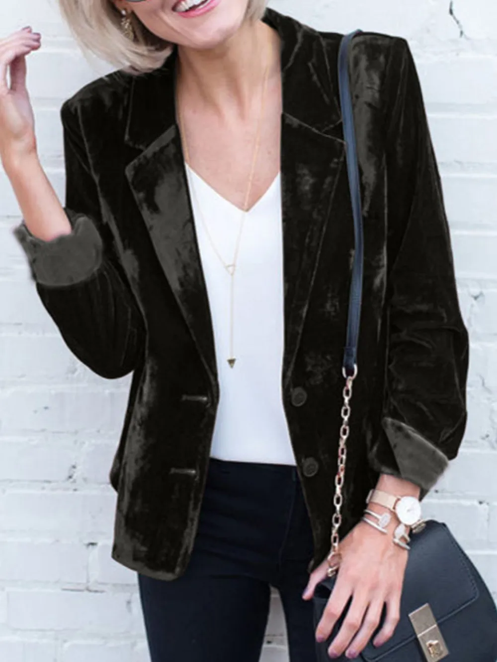 Button-Up Lapel-Collar Blazer