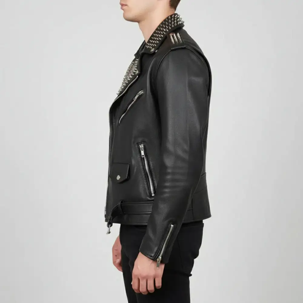 Vintage Inspired Leather Biker Studded Jacket