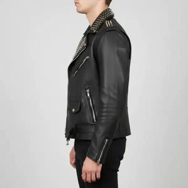 Vintage Inspired Leather Biker Studded Jacket