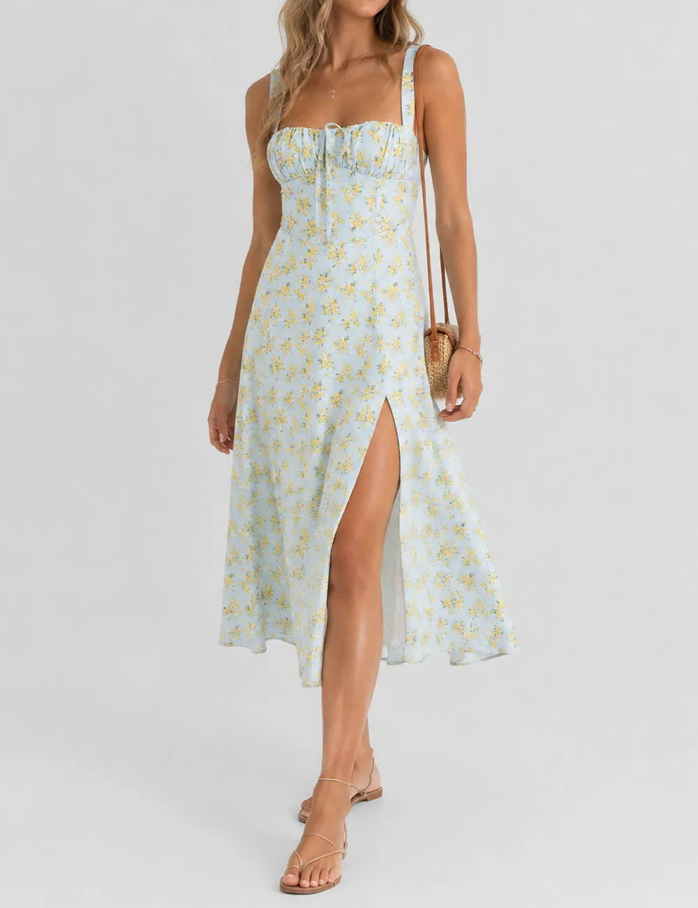 Lace Up Side Split Midi Dress