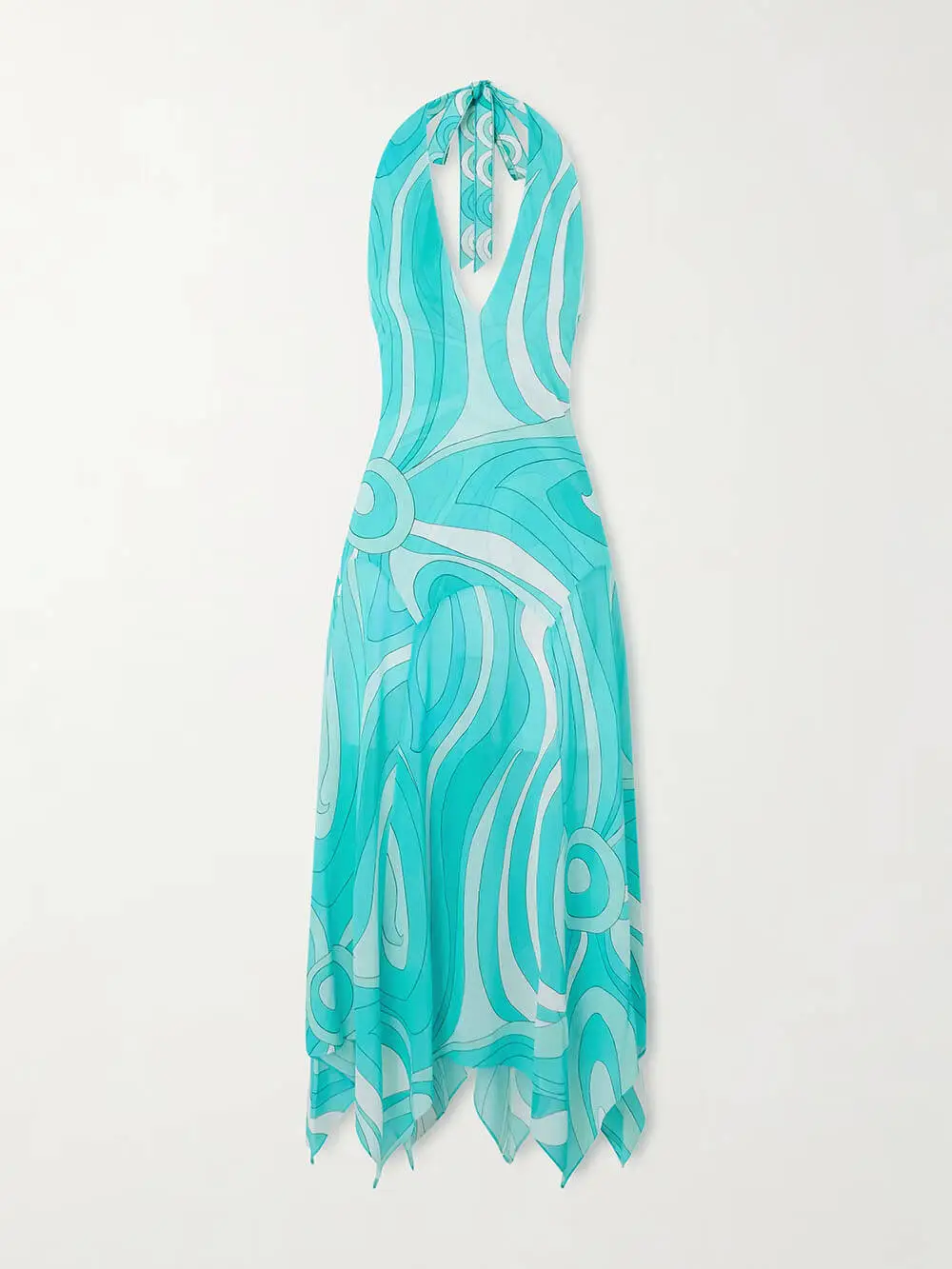Retro Print Irregular Twill Trim Knit Midi Dress