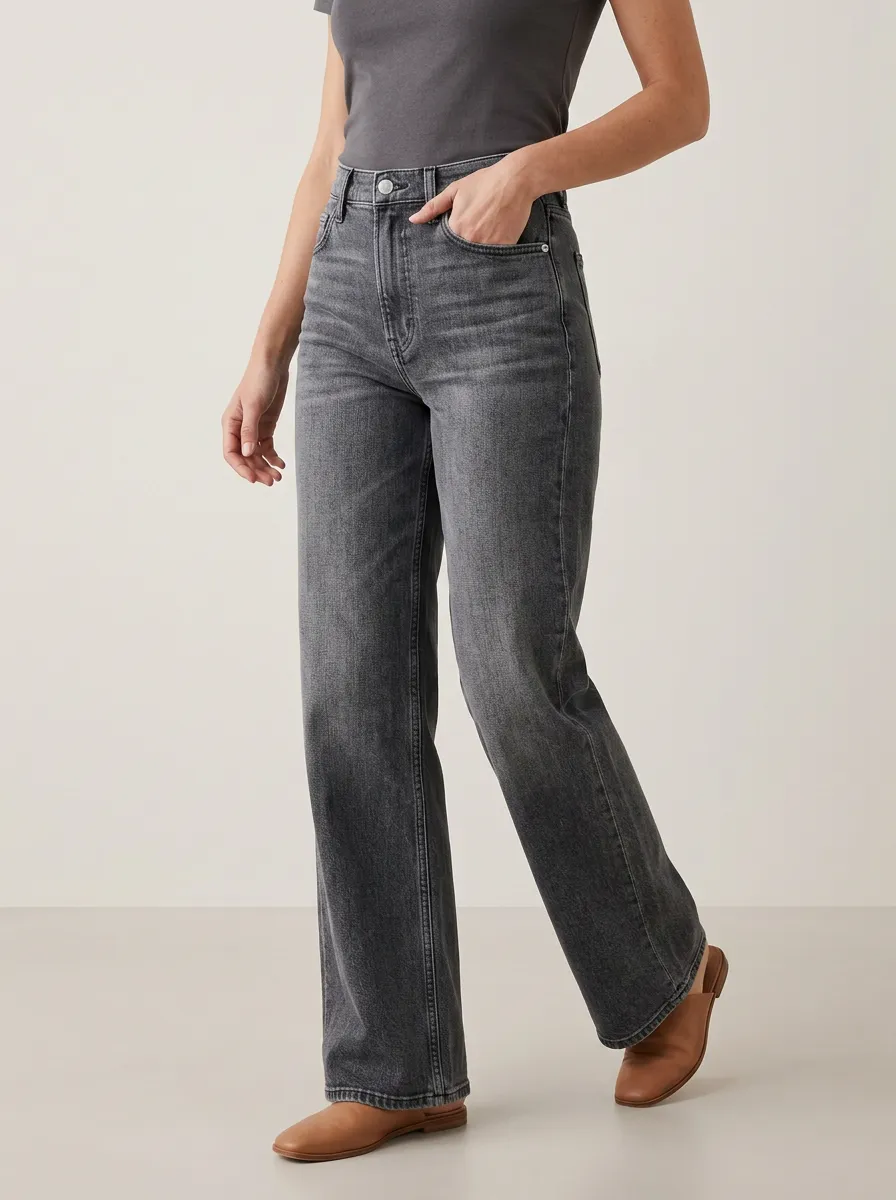 Classic-Profile High-Rise Wide-Leg Washed Denim Jeans